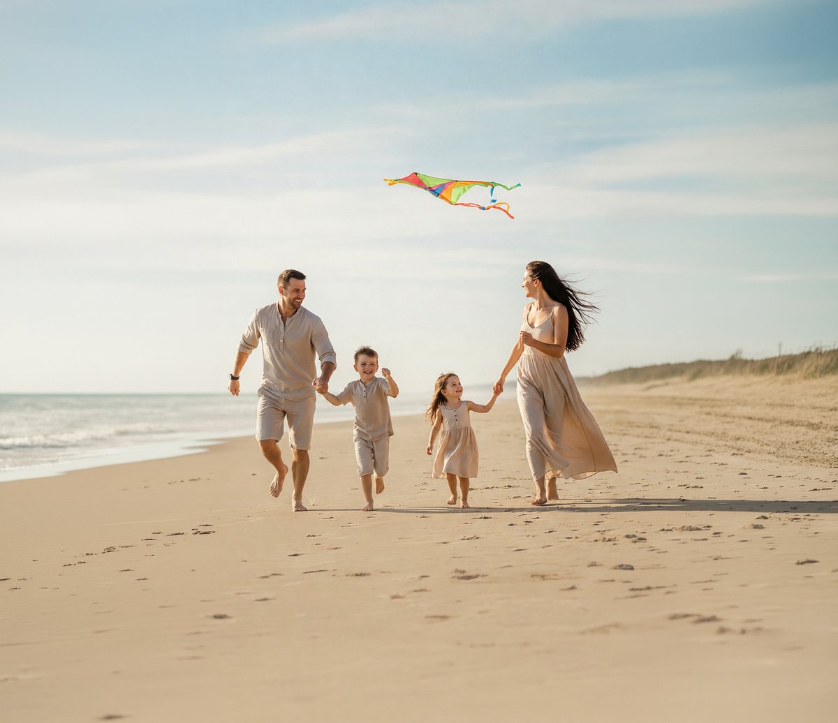 Ilustrasi family getaway oleh InterContinental Bali Resort di pinggir pantai.